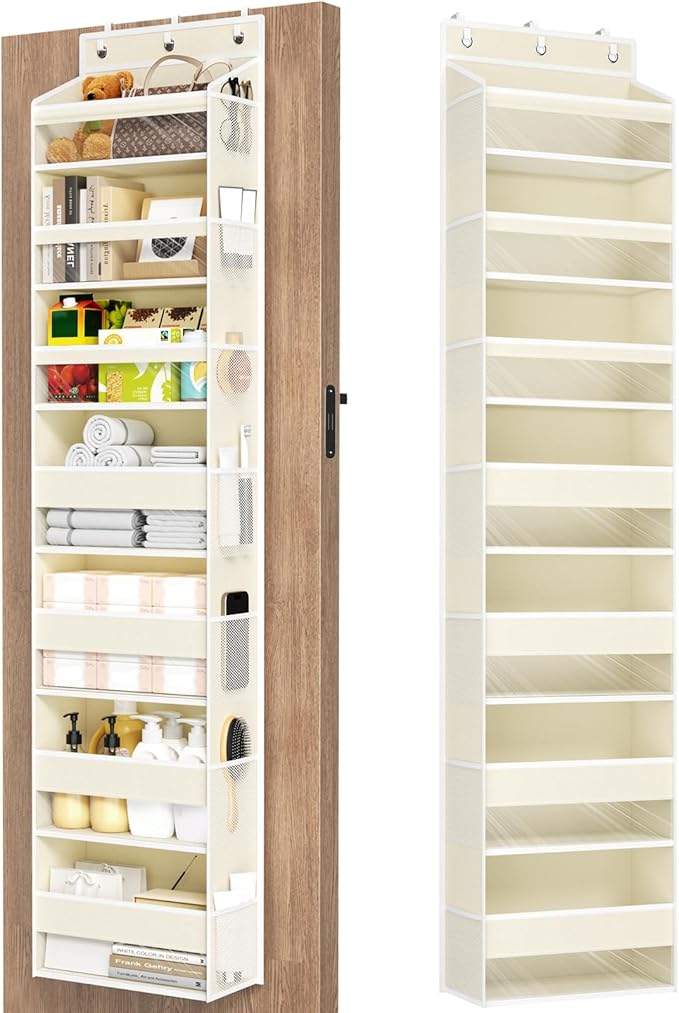 Mefirt Over The Door Organizer, 7 Tier Door Hanging Organizers with 7 Large Pockets 14 Side Pockets, Behind Door Storage Hanging Shelves for Closet Bathroom Bedroom Nursery