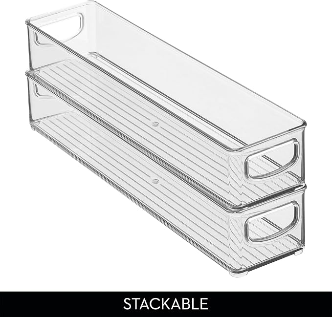 iDesign Slim Clear Plastic Storage Bin, Extra Long Narrow Stackable Organizer for Kitchen and Pantry, 2-Pack
