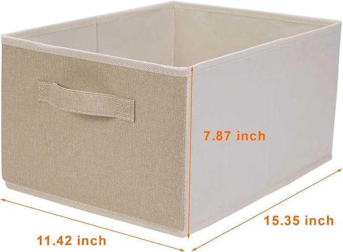 JAKAGO Fabric Storage Bins set of 4 Rectangle Storage Baskets with Handle Foldable Closet Organizer for Clothes Towel bedding Books Collapsible Clothing Container for Shelves Bedroom(Beige High)