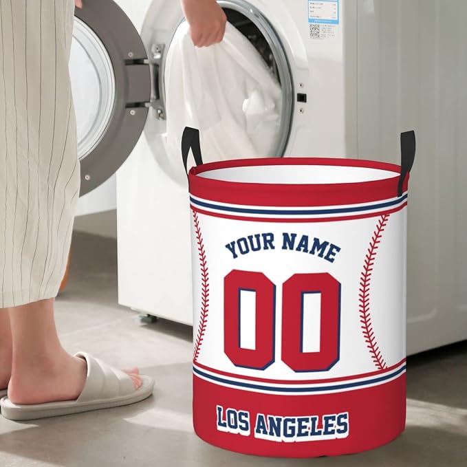 Los Angeles Laundry Hamper Personalized Laundry Basket Customized Name And Number Collapsible Storage Basket for Bedroom Bathroom Living Room Baseball Fan Gifts