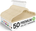 HOUSE DAY Premium Velvet Hangers 50 Pack, Non-Slip Flocked Felt Hangers, Sturdy Clothes Hangers with 360° Rotatable Hook, Heavy Duty Coat Hanger, Durable Slim Beige Hanger for Closet Space Saving