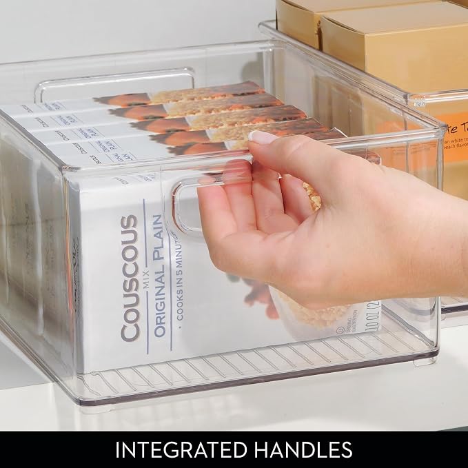 iDesign Stackable Storage Bin with Handles, Set of 4, Clear | Organize Pantry, Fridge, or Freezer, Made in USA