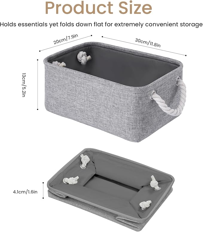 Storage Baskets for Shelves 11.8x7.9x5.2 Inch, Foldable Fabric Storage Bins with Handles, Small Storage Baskets for Organizing Closet, Office, Home Organization (6-Pack, Gray)
