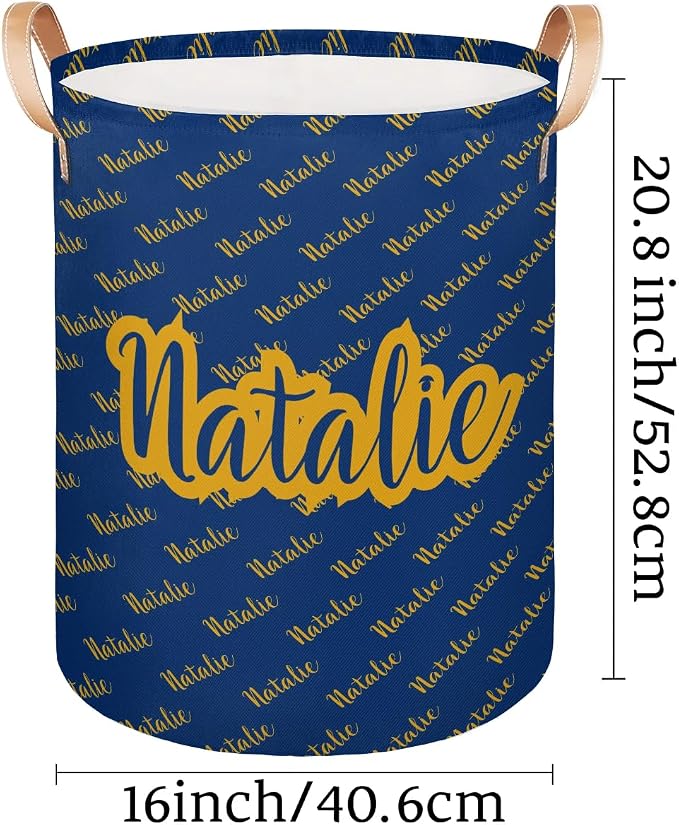 Personalized Laundry Basket, Custom Gift Laundry Hamper, Collapsible Nursery Waterproof Laundry Baskets, Dirty Clothes Toy Hamper with Handles Name Gold Blue