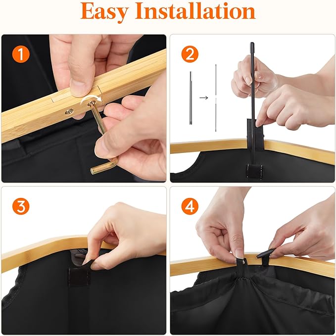 Lifewit 120L Double Laundry Hamper with Lid, Large Laundry Basket with Removable Bag & Bamboo Handles, Fodable Tall Dirty Clothes Hamper for Laundry Collapsible Bin for Bathroom Bedroom Dorm, Black