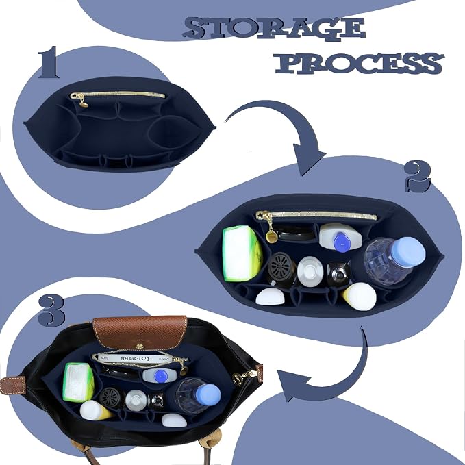 Lckaey Purse Organizer For Longchamp Large Purse For Long Champ Le Pliage Insert organizer1012-25Dk blue-L