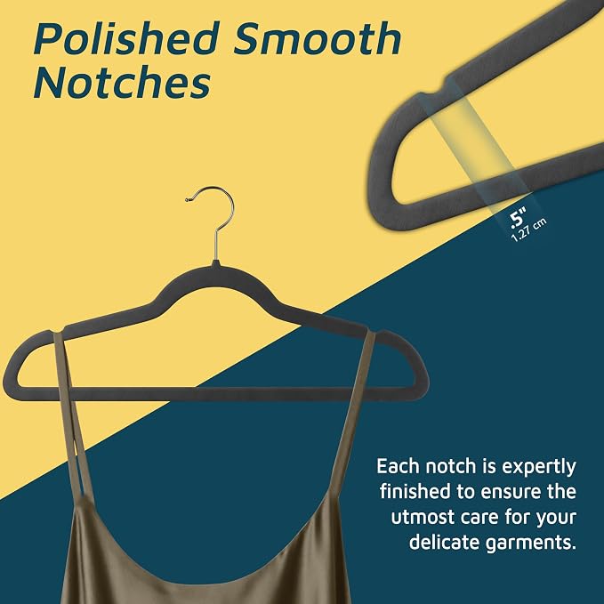 Lifemaster Velvet Non-Slip Hangers - 30 Pieces Non-Slip Coat Hanger Set with 360° Swivel Hook, Space-Saving, Sleek Design, Keep Closet Organized, Smooth Velvet Finish, Lightweight Construction - Gray