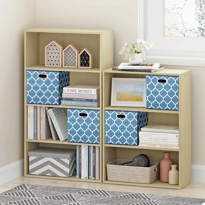 Cloth Storage Bins Set of 4 Thick Fabric Drawers Foldable Cubes Basket Organizer Container with Dual Metal Handles for Shelf Cabinet Bookcase Boxes Navy-Blue 13x13x13 inch