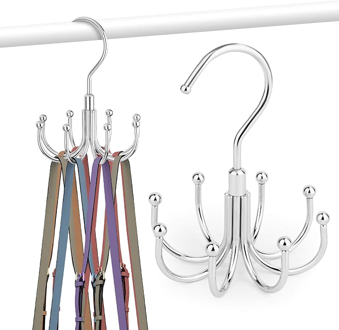 ZEDODIER Purse Hanger Organizer for Closet, Rotatable Sturdy Purses Holder Holds 8 Bags, Metal Space Saving Closet Organizers and Storage, Silver