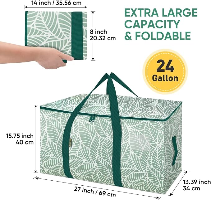 BALEINE 4-Pack Oversized Moving Bags with Reinforced Handles, Heavy-Duty Storage Tote for Clothes, Moving Supplies (Antique Folidage, 4-Pack)