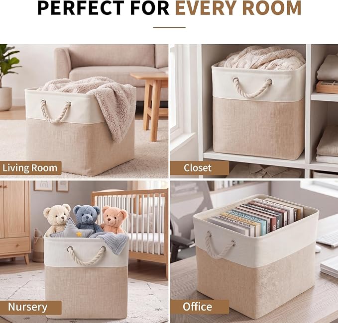 13×15×13 Inch Storage Cubes,6 Pack Cube Storage Bins for Shelves,Fabric Collapsible Storage Bins with Handles, Foldable Storage Basket for Organizing Clothes,Books (White&Beige,13"x15"x13")