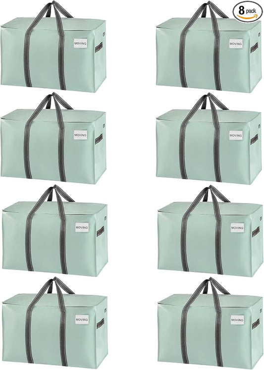 VENO 8 Pack Heavy Duty Moving Bags, Extra Large Storage Bags with Reinforced Handles & Strong Zippers, Foldable & Reusable Moving Box Alternative for Clothes & Dorm Storage