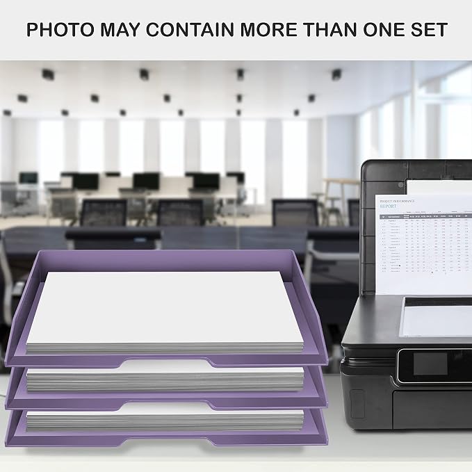 Acrimet 2 Tier Paper Organizer Letter Tray – Plastic Stackable Desk File Organizer, Side Load Paper Sorter for Letter/A4 Office File Folder Holder – Solid Purple