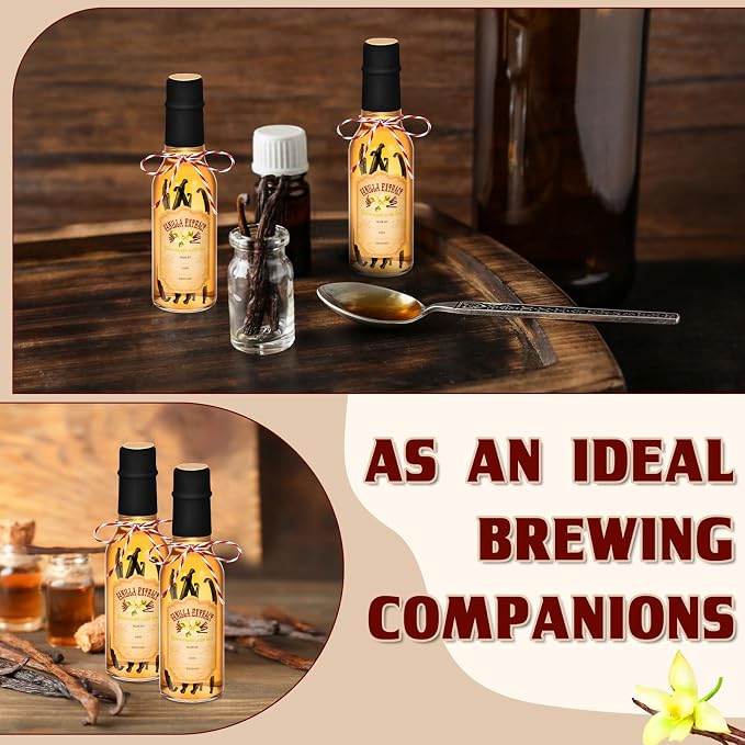Tioncy 16 Pcs Empty Vanilla Extract Bottles for Homemade Vanilla Jar Glass Bottle with Cap, Shrink Band, Sticker DIY Crafts Wedding Gift Food Storage Canister for Bean(Black,3 oz)