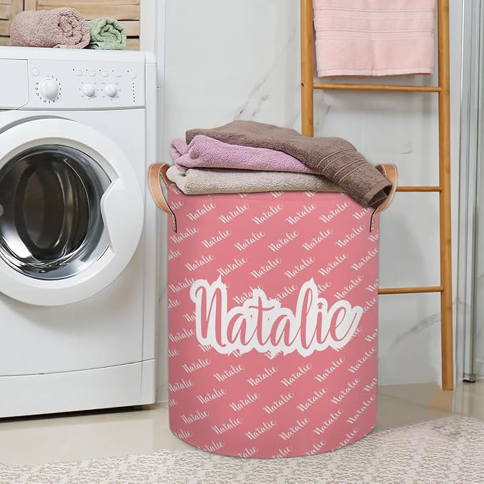 Personalized Laundry Basket, Custom Gift Laundry Hamper, Collapsible Nursery Waterproof Laundry Baskets, Dirty Clothes Toy Hamper with Handles Name Light Red