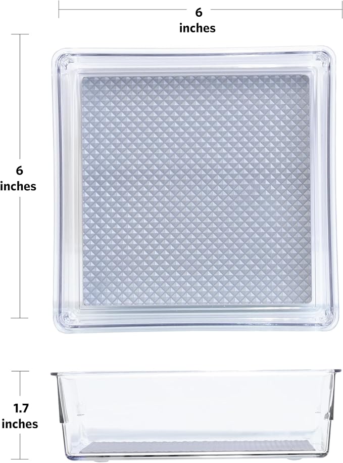 Glad Drawer Organizer Bin, 6x6 - Heavy Duty Clear Plastic Storage Tray for Junk Drawers, Kitchen Utensils, Bathroom Vanity, and Organizing Pantry - BPA Free, Food Safe, Non Slip