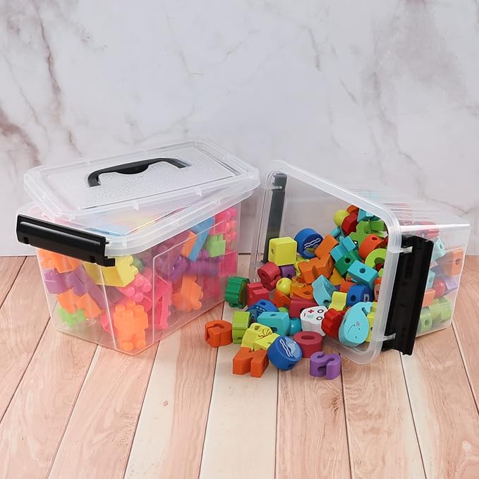 Ramddy 3.5 Quart Small Plastic Lidded Storage Box with Handles, 6 Packs | Clear Latching Bin