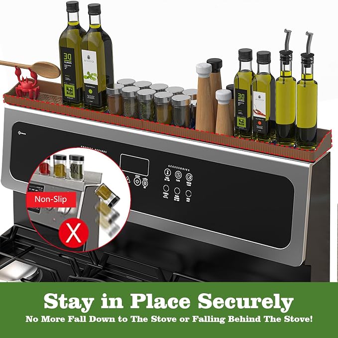 30 Inch Silicone Stove Top Shelf Magnetic for Kitchen, Strong Magnetic Heat Resistant Spice Rack Organizer for Over Stove Oven -(Bronze)