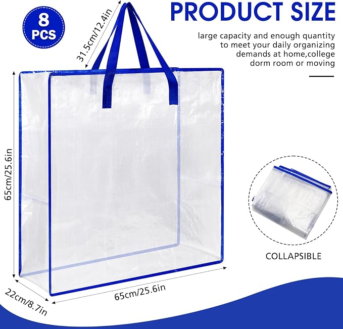 8 Pcs Clear Wreath Storage Bags 26 Inch Garland Container Door Garland Holiday Wreath Storage Holder with Handle and Zipper Heavy Duty Plastic Packing Totes(Blue)