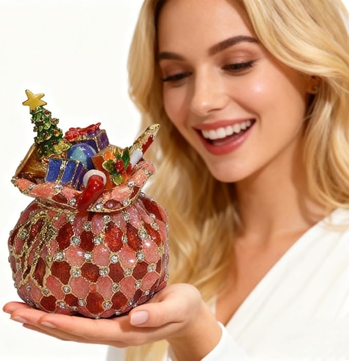 Christmas Ornament Trinket Box Jewelry Box Hand Painted Decorative Box with Hinged Lid Ring Earring Holder Holiday Figurine Collectible