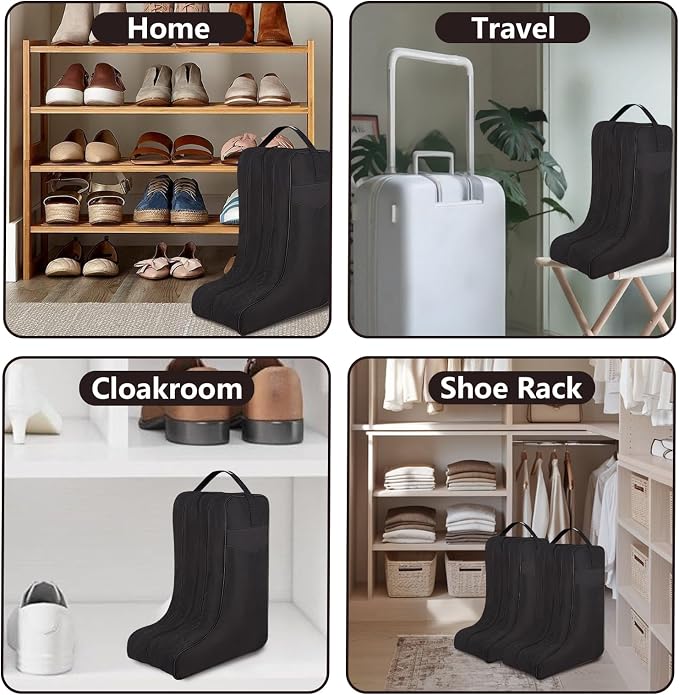 Ciphewest Black Boot Bag for Cowboy Boots up to 17 Inches, Waterproof Travel Boot Carrier for Men & Women, Heavy-Duty 600D Polyester Shoe Storage Bag with Handle
