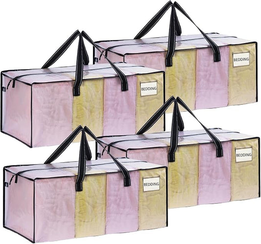 VENO 4 Pack Heavy Duty Moving Bags, Clear Packing Bags for Easy Visibility, Alternative to Moving Boxes, Storage Bins for Clothes, Blankets, Comforters, College Dorm Essentials (Clear, 4 Pack)