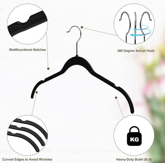 Quality Hangers Clothes Hangers 200 Pack - Non-Velvet Plastic Hangers for Clothes -Heavy Duty Coat Hanger Set -Space-Saving Closet Hangers with Chrome Swivel Hook, Non-Flocked Hangers