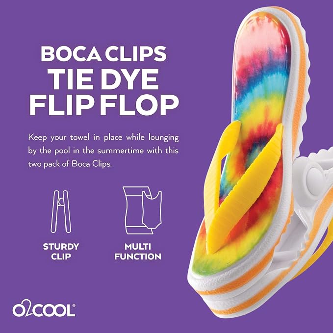 O2COOL BocaClips Beach Towel Clips Patio Pool Tie Dye Flip Flop 2pk | Yes