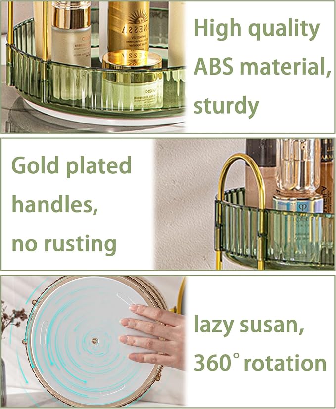 shuang qing Rotating Makeup Organizer for Vanity, High-Capacity Skincare Make Up Storage Perfume Organizers Cosmetic Dresser Organizer Countertop 360 Spinning (Green, 3 Tier)