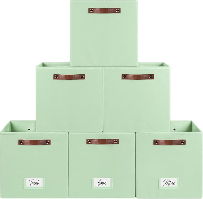 FinishingBo 6-Pack Storage Cubes with Handles & Label Holders Basket, Closet Cube Home Organizer Bins(Green, 13 x 13 x 13 inch)
