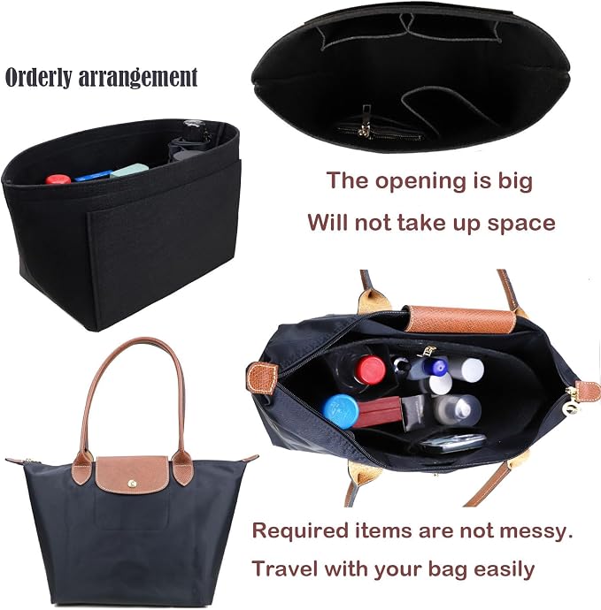 Lckaey Purse Organizer Insert for longchamp organizer insert(Large) Handbags Organizer 1012black2-S, S/8.27*6.7*5.12in