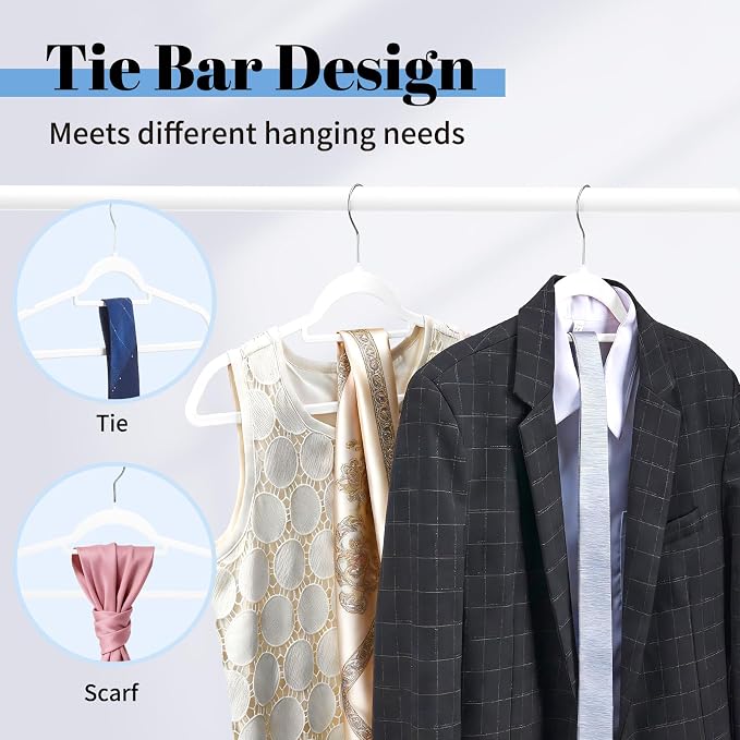 Smartor Velvet Hangers 20 Pack, White Space Saving Hanger with Tie Bar | Non-slip Felt, Shoulder Notches and 360° Hooks Keep Suits, Dresses and Pants Secure for Closet Organized, Holds up to 10 lb