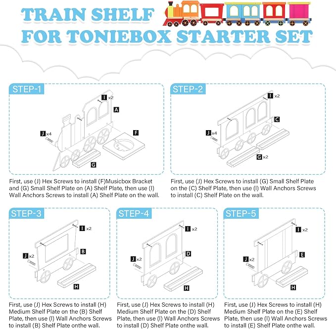 for Tonies Box 1/2 Tonies Figures Organizer Storage Shelf Wall Mounted, Colorful Little Five-Train Magnetic Floating Shelves Display Collection 30~40 Characters
