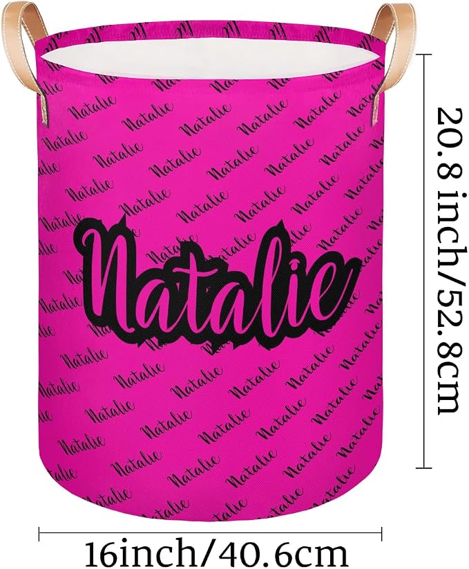 Personalized Laundry Basket, Custom Gift Laundry Hamper, Collapsible Nursery Waterproof Laundry Baskets, Dirty Clothes Toy Hamper with Handles Name Hot Pink Black