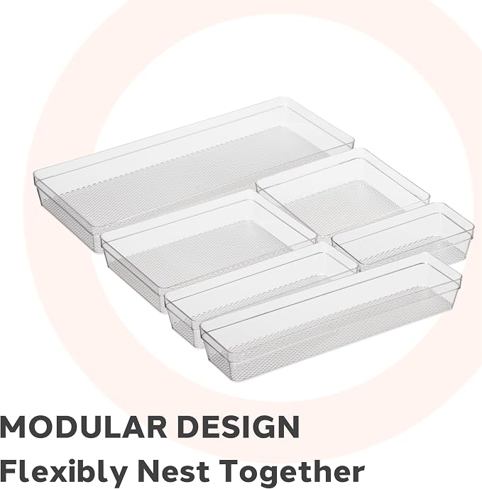 Oggi Clear Drawer Organizer - 3" X 12.5" - Ideal for Organizing Kitchen Drawers, Office, Desk, Silverware, Kitchen Utensils, Cosmetics and Bathrooms