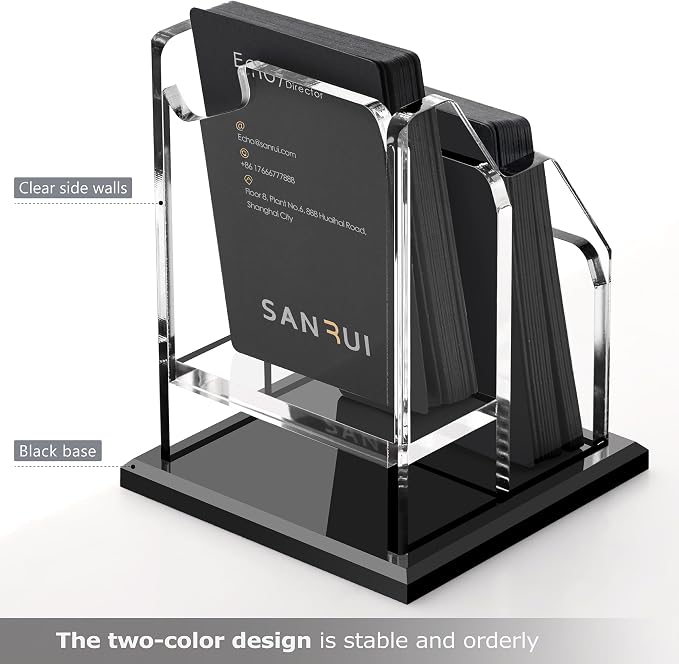 SANRUI Black Vertical Business Card Holder for Desk 2 Slot 2 Tier, Clear Acrylic Name Card Stand for Women and Men, Desktop Organizer Display for Office Home Exhibition - 120 Card Capacity 1 Pack