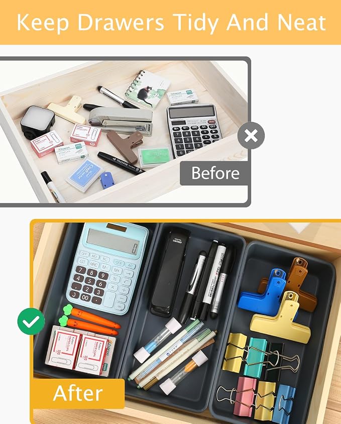 3PCS Large Plastic Drawer Organizer, 12" X 6" Desk Drawer Organizer and Storage Trays, Large-size Storage Bins, Organization and Storage Container for Makeup Vanity, Kitchen Utensil, Office, Bathroom