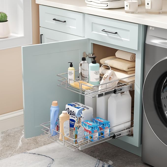 ROOMTEC Pull Out Cabinet Organizer (28½"W x 21½"D),2 Tier Pull Out Storage Shelf Drawer Basket,Sliding Shelves for Base Cabinet Organization in Kitchen, Bathroom, Pantry