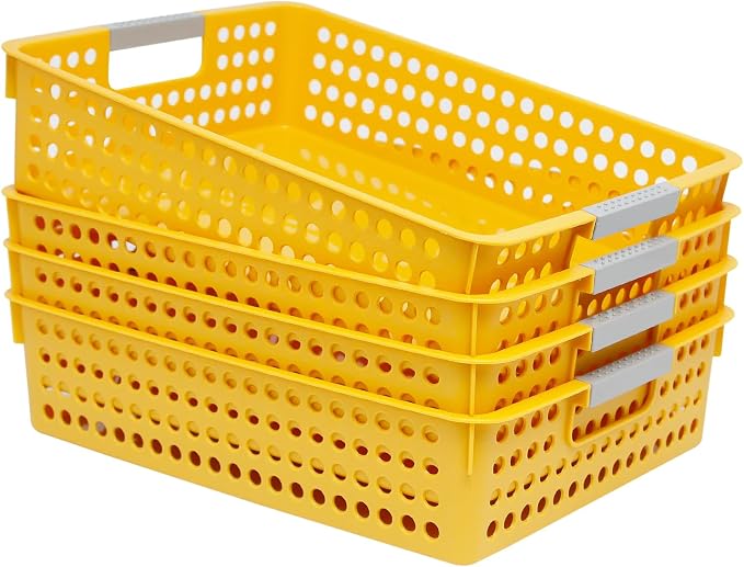 Soddeph A4 Paper Trays for Classroom with Grip Handles,Book Baskets for Library, Drawers, Office, Home,Desk,Turn in Trays Classroom Plastic Storage Baskets