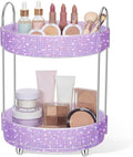 Honeydak 360 Rotating Perfume Organizer Gift for Women, Rhinestone Preppy Skincare Organizer Bathroom Counter Makeup Holder Skincare and Perfume Storage for Cosmetic(2 Tiers,Resin Diamond,Purple)