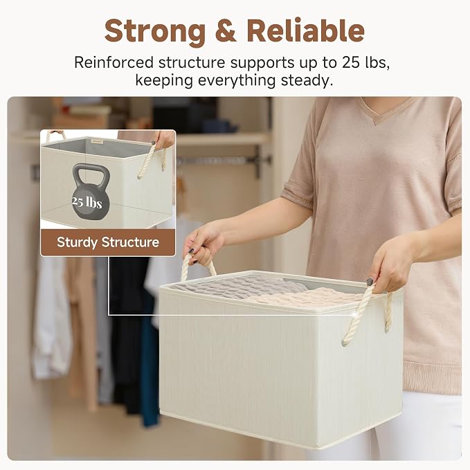 StorageWorks Collapsible Storage Bins, Closet Organizer Bins for Clothes, Fabric Shelf Baskets and Storage, Beige, White & Ivory, 3-Pack, Extra Large
