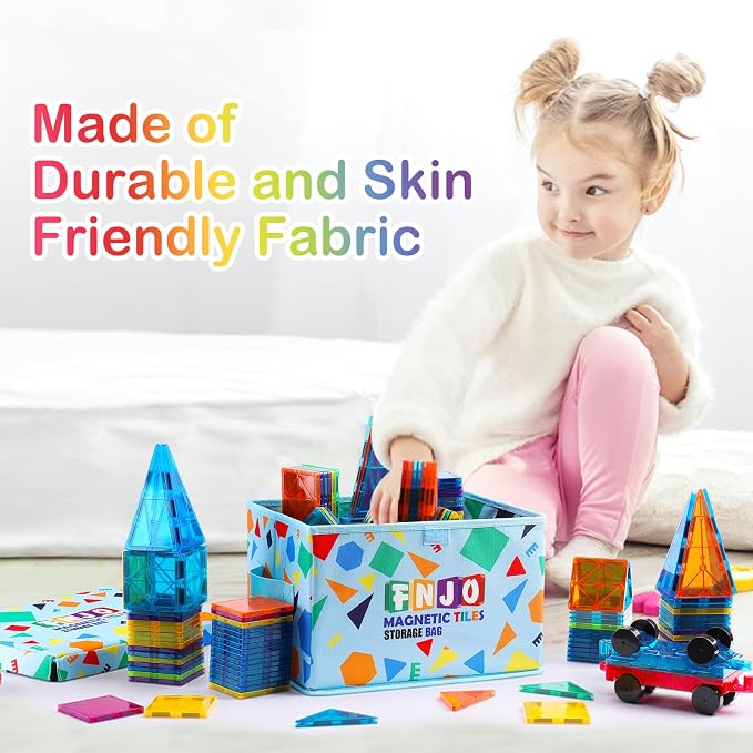 FNJO Toy Storage Bin,Foldable Toy Organizer with Lid, Playroom Organizer,Toy Holder,Storage Box for Magnetic Tiles and other gadget