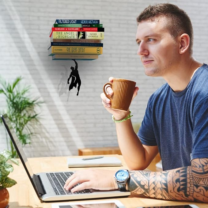 Artori Design Floating Bookshelf for Kids - Superhero Wall Decor and Room Decor - Invisible Metal Book Shelf for Book Lovers, Unique Gift Idea
