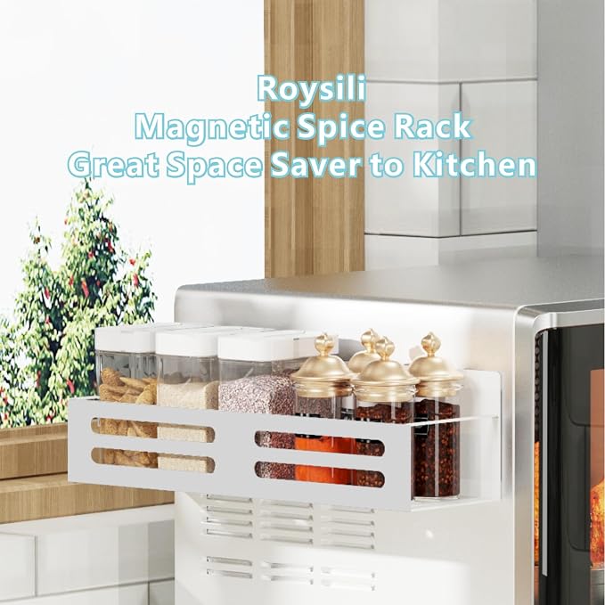 Magnetic Spice Rack for Refrigerator, Metal Spice Rack Organizer, Magnetic Shelf for Fridge 4Pack White