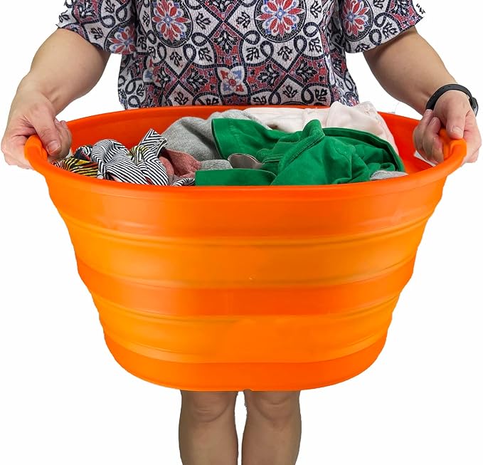 SAMMART 23L (6 Gallons) Collapsible Plastic Laundry Basket - Oval Tub/Basket - Foldable Storage Container/Organizer - Portable Washing Tub - Space Saving Laundry Hamper (Orange)