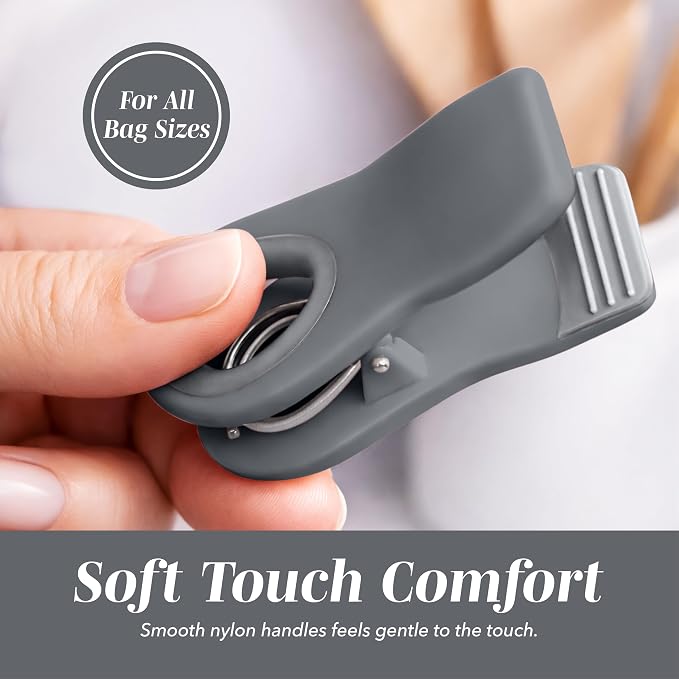 COOK WITH COLOR Bag Clips with Magnet- Food, Chip, Bag Clips for Food Storage with Airtight Seal Grip for Bread, Snack and Food Bags (Grey Ombre, Pack of 10)