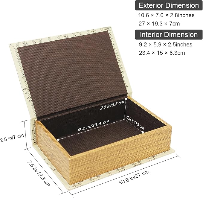 PACOLO Decorative Book Boxes, Faux Wood cover Storage for Hidden Jewelry, Money, and Cash (Soundtrack)