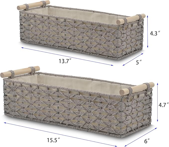 Toilet Paper Baskets for Organizing[2 pack],Paper Rope Wicker Storage Basket with Handle, Bathroom Basket for Bedroom, Nursery, Living Room.(grey)