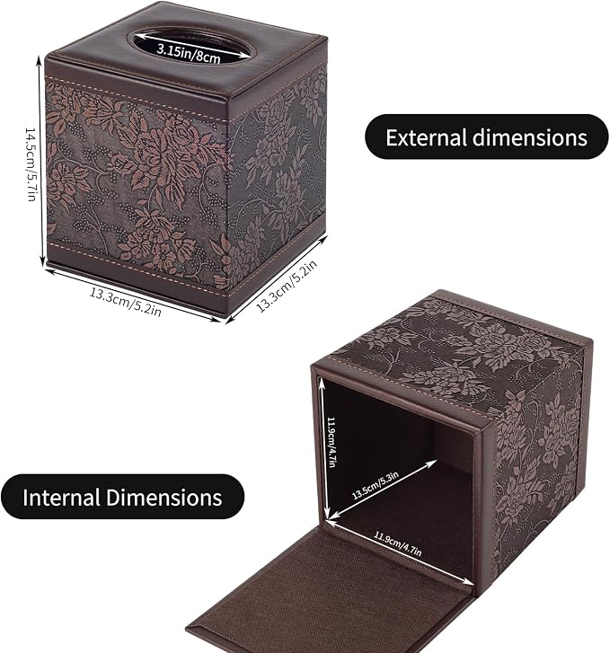 Tissue Box Cover Square,Modern Leather Tissue Box Holder for Napkin Facial Paper Organizer Bottom with Magnet Reinforcement for Home/Hotel/Restaurant/Office/car/Living Room(Retro)