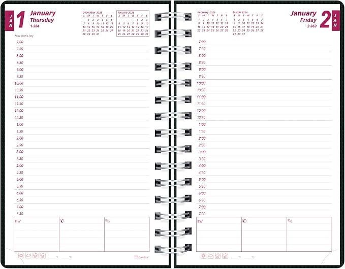 Brownline® 2026 DuraFlex Daily/Monthly Planner, Appointment Book, 12 Months, January to December, Twin-Wire Binding, 8" x 5", Black (CB634V.BLK-26)